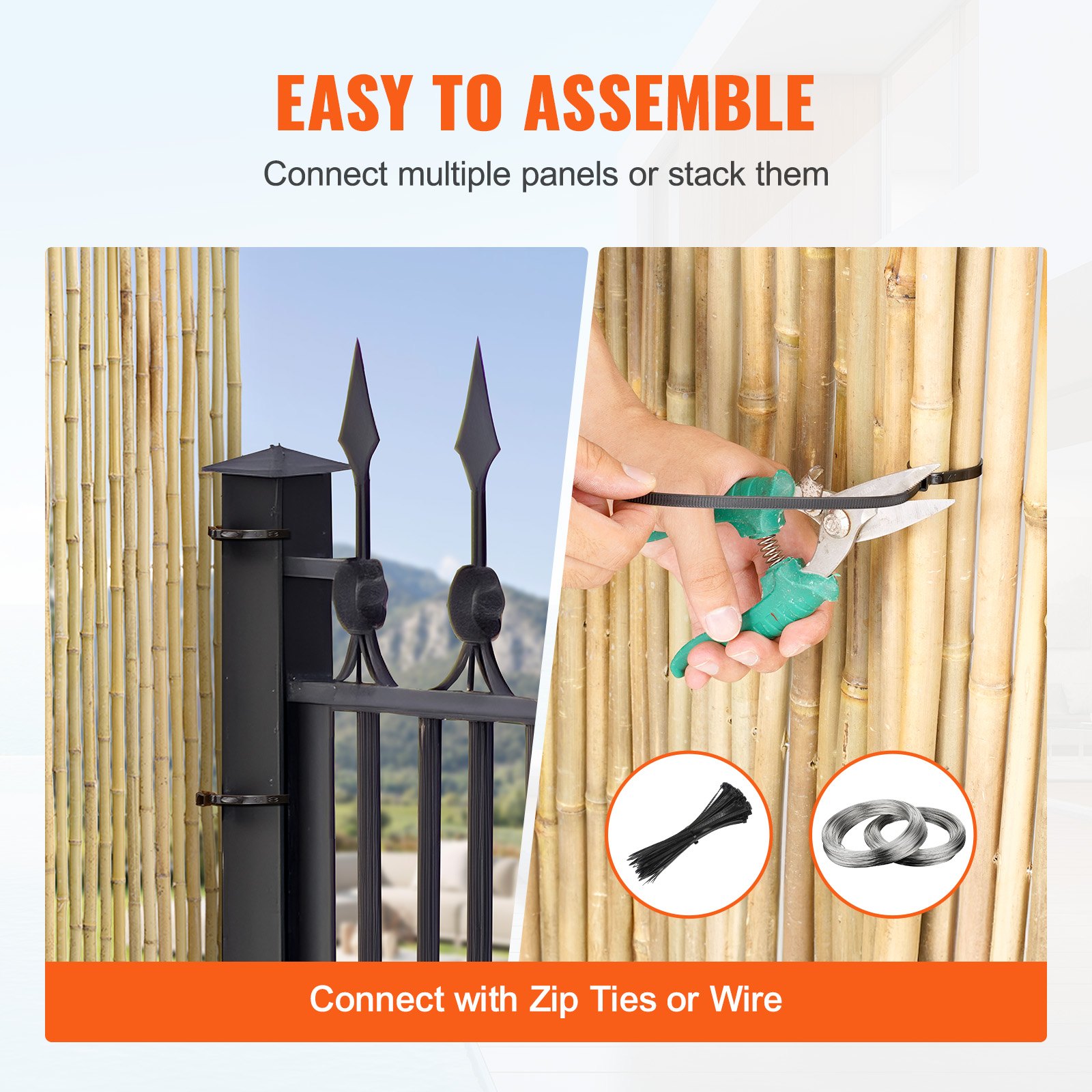 VEVOR Natural Rolled Bamboo Fence, Eco-Friendly Bamboo Privacy Fence 4 ft H x 8 ft L x 0.75 in D. , Decorative Bamboo Privacy Screen for Garden, Backyard, Balcony, Patio, Pool Side