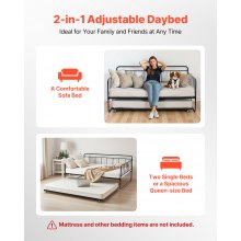 VEVOR Full Size Daybed Frame Metal Day Bed with Trundle and Metal Slats