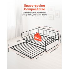 VEVOR Full Size Daybed Frame Metal Day Bed with Trundle and Metal Slats