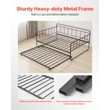 VEVOR Full Size Daybed Frame Metal Day Bed with Trundle and Metal Slats