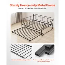 VEVOR Full Size Daybed Frame Metal Day Bed with Trundle and Metal Slats