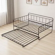 VEVOR Full Size Daybed Frame Metal Day Bed with Trundle and Metal Slats