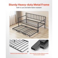 VEVOR Twin Daybed Frame Height Adjustable DayBed w/ Trundle Charging Station LED
