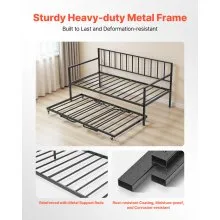 VEVOR Twin Daybed Frame Height Adjustable DayBed w/ Trundle Charging Station LED