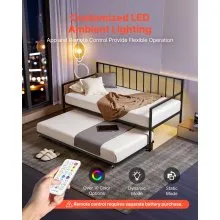 VEVOR Twin Daybed Frame Height Adjustable DayBed w/ Trundle Charging Station LED