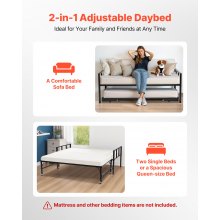 VEVOR Twin Size Daybed Frame Metal Day Bed with Trundle and Metal Slats
