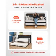 VEVOR Twin Size Daybed Frame Metal Day Bed with Trundle and Charging Station