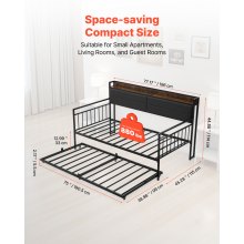 VEVOR Twin Size Daybed Frame Metal Day Bed with Trundle and Charging Station