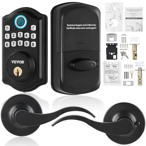 VEVOR Fingerprint Door Lock with 2 Level Handles, Keyless Entry Door Lock with Fingerprint/Keypad Code/Key, Auto Lock, Anti-Peeking Password, Electronic Keypad Deadbolt with 300 Users, for Front Door