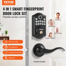 VEVOR Fingerprint Door Lock with 2 Level Handles, Keyless Entry Door Lock with Fingerprint/Keypad Code/Key, Auto Lock, Electronic Keypad Deadbolt with 300 Users, Anti-Peeking Password, for Front Door