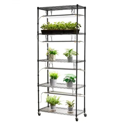 VEVOR Diy Plant Shelf With 192w 5000k Full Spectrum Grow Lights 71in Tall Indoor Metal Plant Stand With Wheels Heavy Duty Flower Pot Holder For Seed