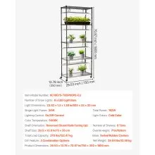 VEVOR DIY Plant Shelf with Grow Lights, 71 in Tall Indoor Plant Stand with Wheels, 192W 5000K Full Spectrum Grow Lights, Heavy Duty Metal Plants Display Rack, Flower Pot Holder for Seed Starting