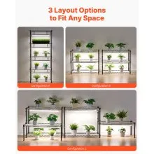VEVOR DIY Plant Shelf with Grow Lights, 71 in Tall Indoor Plant Stand with Wheels, 192W 5000K Full Spectrum Grow Lights, Heavy Duty Metal Plants Display Rack, Flower Pot Holder for Seed Starting