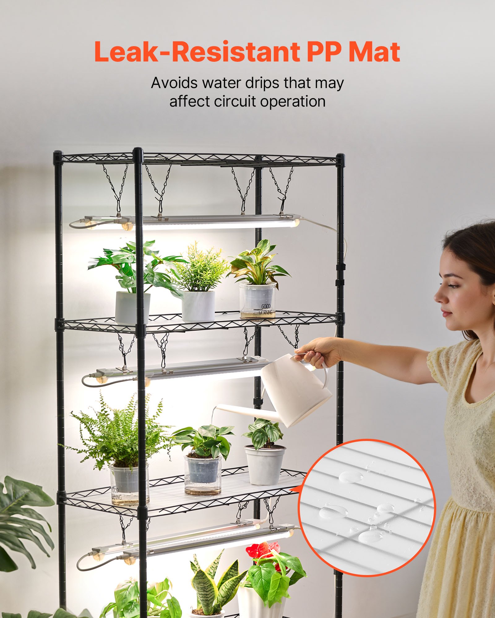 VEVOR DIY Plant Shelf with Grow Lights, 71 in Tall Indoor Plant Stand with Wheels, 192W 5000K Full Spectrum Grow Lights, Heavy Duty Metal Plants Display Rack, Flower Pot Holder for Seed Starting