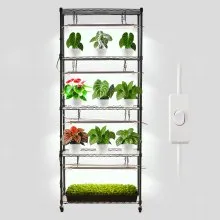 VEVOR DIY Plant Shelf with Grow Lights, 180cm Tall Indoor Plant Stand with Wheels, 192W 5000K Full Spectrum Grow Lights, Heavy Duty Metal Plants Display Rack, Flower Pot Holder for Seed Starting