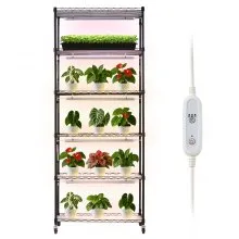 VEVOR Plant Shelf with Grow Light, 6-Tier Indoor Plant Stand, 71in Tall Plants Display Rack with Wheels & 4/9/14H Timer, 150W 3-Color Full Spectrum Grow Lights, Flower Pot Holder for Seed Starting