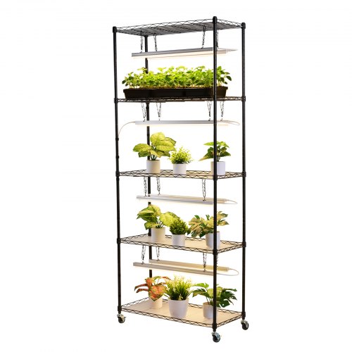 VEVOR 5-Tier Indoor Plant Shelf with 80W T5 Led Grow Light 71in Tall Plant Stand with Wheels And 4/9/14H Timer Full Spectrum Flower Pot Holder For