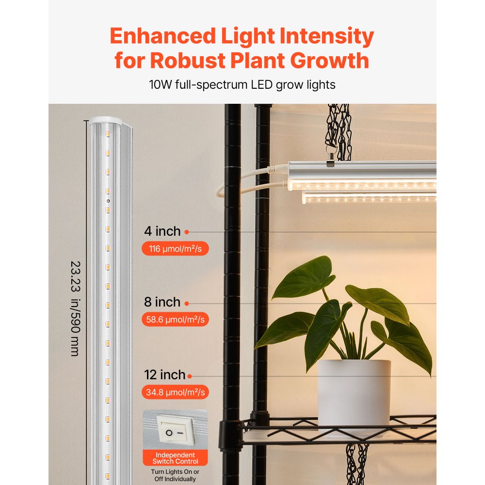 VEVOR Plant Shelf with Grow Light, 5-Tier Indoor Plant Stand, 71 in Tall Plants Display Rack with Wheels & 4/9/14H Timer, 80W T5 LED Full Spectrum Grow Lights, Flower Pot Holder for Seed Starting