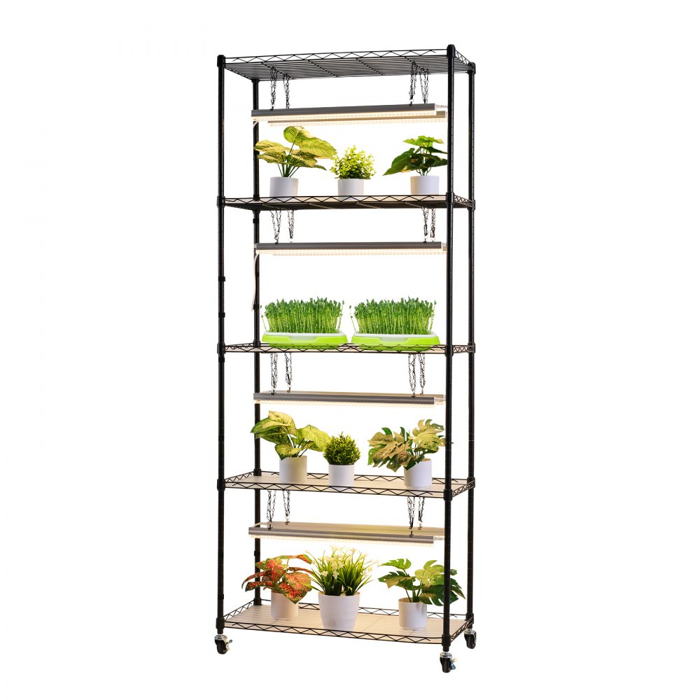 VEVOR Plant Shelf with Grow Light, 5-Tier Indoor Plant Stand, 71 in Tall Plants Display Rack with Wheels & 4/9/14H Timer, 80W T5 LED Full Spectrum Grow Lights, Flower Pot Holder for Seed Starting