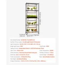 VEVOR Plant Shelf with Grow Light, 5-Tier Indoor Plant Stand, 71 in Tall Plants Display Rack with Wheels & 4/9/14H Timer, 80W T5 LED Full Spectrum Grow Lights, Flower Pot Holder for Seed Starting