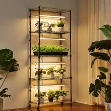 VEVOR Plant Shelf with Grow Light, 5-Tier Indoor Plant Stand, 71 in Tall Plants Display Rack with Wheels & 4/9/14H Timer, 80W T5 LED Full Spectrum Grow Lights, Flower Pot Holder for Seed Starting