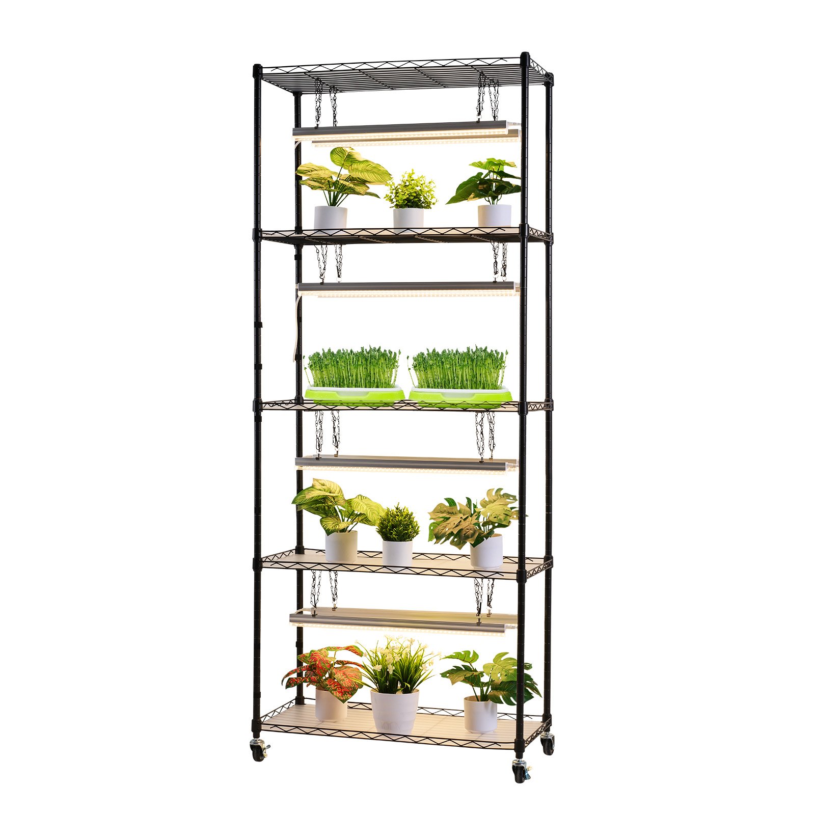 VEVOR Plant Shelf with Grow Light, 5-Tier Indoor Plant Stand, 71 in Tall Plants Display Rack with Wheels & 4/9/14H Timer, 80W T5 LED Full Spectrum Grow Lights, Flower Pot Holder for Seed Starting