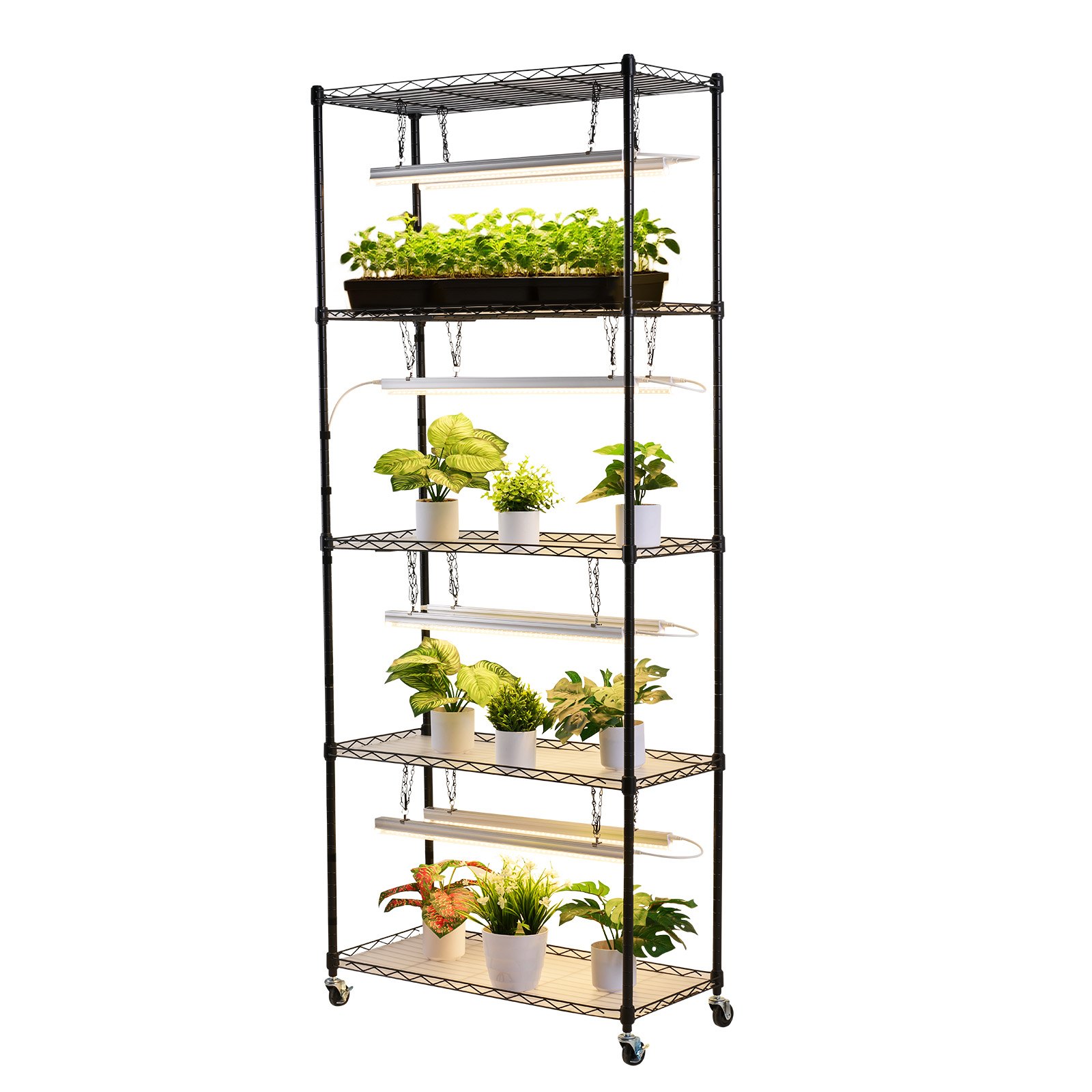VEVOR Plant Shelf with Grow Light, 5-Tier Indoor Plant Stand, 71 in Tall Plants Display Rack with Wheels & 4/9/14H Timer, 80W T5 LED Full Spectrum Grow Lights, Flower Pot Holder for Seed Starting