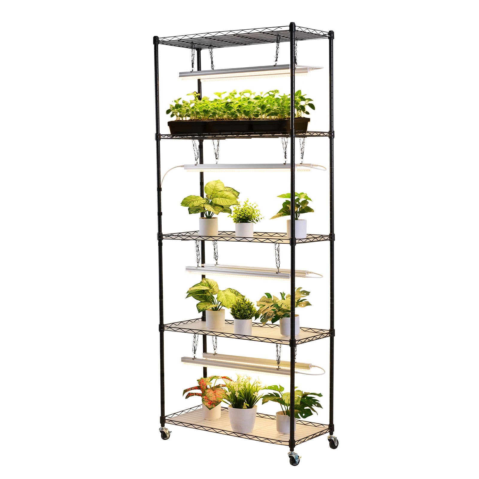 VEVOR Plant Shelf with Grow Light, 5-Tier Indoor Plant Stand, 71 in Tall Plants Display Rack with Wheels & 4/9/14H Timer, 80W T5 LED Full Spectrum Grow Lights, Flower Pot Holder for Seed Starting