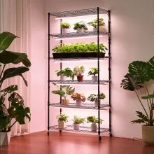 VEVOR Plant Shelf with Grow Light, 6-Tier Indoor Plant Stand, 71in Tall Indoor Plants Display Rack with Wheels & Timer, 150W 3800K Full Spectrum Grow Lights, Metal Flower Pot Holder for Seed Starting