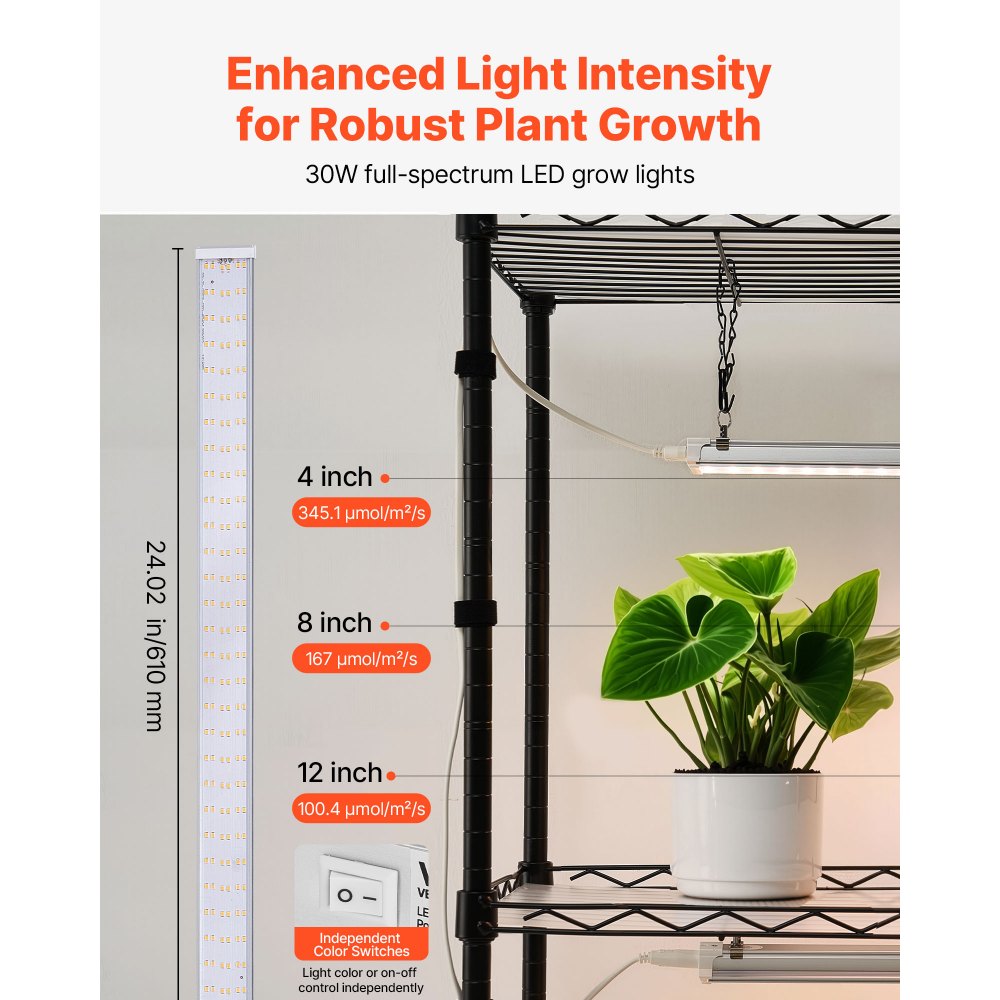 VEVOR Plant Shelf with Grow Light, 4-Tier Indoor Plant Stand, 59in Tall Plants Display Rack with Wheels, 90W 3-Color Full Spectrum Grow Lights, Heavy Duty Metal Flower Pot Holder for Seed Starting