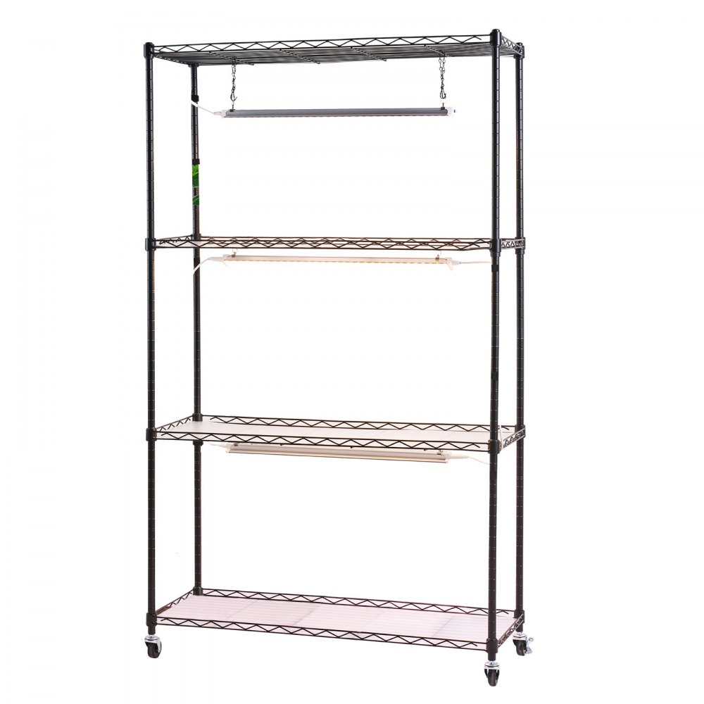 VEVOR Plant Shelf with Grow Light, 4-Tier Indoor Plant Stand, 59in Tall Plants Display Rack with Wheels, 90W 3-Color Full Spectrum Grow Lights, Heavy Duty Metal Flower Pot Holder for Seed Starting