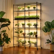VEVOR Plant Shelf with Grow Light, 6-Tier Double-Row Plant Stand, 71in Tall Indoor Plants Display Rack with Wheels & Timer, 200W Full Spectrum Grow Lights, Metal Flower Pot Holder for Seed Starting
