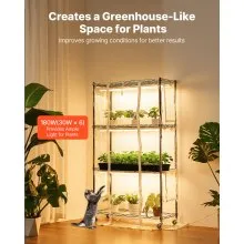 VEVOR Indoor Greenhouse with Grow Light, 59 in Tall 4-Tier Plant Stand with Clear Cover, Timer & Hygrometer, 180W Full Spectrum Grow Lights, Metal Lighted Plants Shelf Holder for Indoor Plants