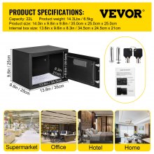 VEVOR Safe Box, 0.8 Cubic Feet Money Safe with Fingerprint Lock and Digital Keypad Lock, Fireproof Home Safe with 2 Keys, Wall-Mounted Security Safe for Cash, Watch, Jewelry, Passport, Document Black