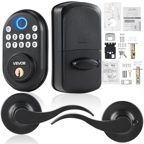 VEVOR Fingerprint Door Lock with Level Handles, Fingerprint/Keypad Code/Key, One-Time and Anti-Peeking Password, Constant Unlock Mode, Aluminum Alloy, Electronic Keypad Deadbolt for Entry Doors