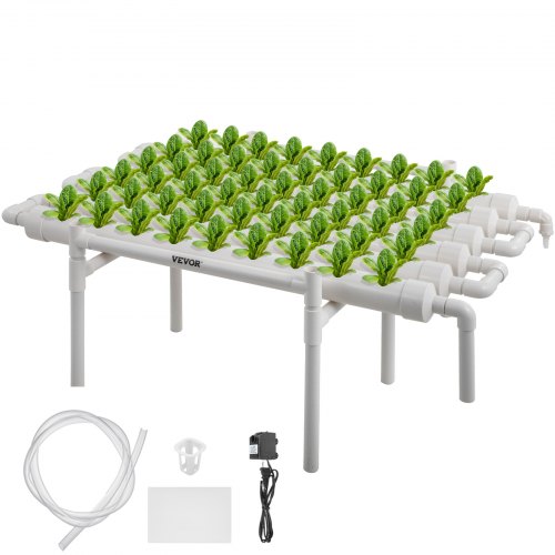 VEVOR 1 Layers 54 Plant Sites Hydroponic Site Grow Kit 6 Pipes Hydroponic Growing System Water Culture Garden Plant System for Leafy Vegetables Lettuce Herb Celery Cabbage
