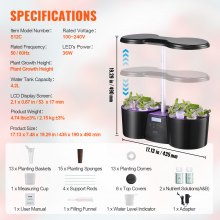 VEVOR Hydroponics Growing System, 12 Pods Indoor Growing System, Indoor Herb Garden with Full-Spectrum LED Grow Light, Indoor Gardening System Height Adjustable, 4.2L Water Tank, Auto Timer