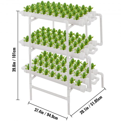 VEVOR Hydroponic Site Grow Kit 3 Layers 108 Plant Sites12 Pipes Hydroponic Growing System Water Culture Garden Plant System for Leafy Vegetables Lettuce Herb Celery
