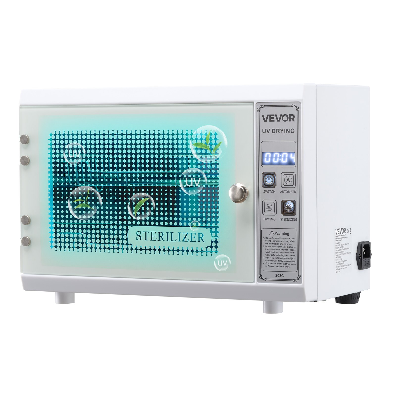 VEVOR Nail Tool Cleaning Machine, 12L Large Capacity, Multi-Functional Tool Cabinet Cleaner Box with Timer Setting, Tempered Glass Door, 185nm Wavelength, for Labs, Home, Nail Salons, Beauty Salons