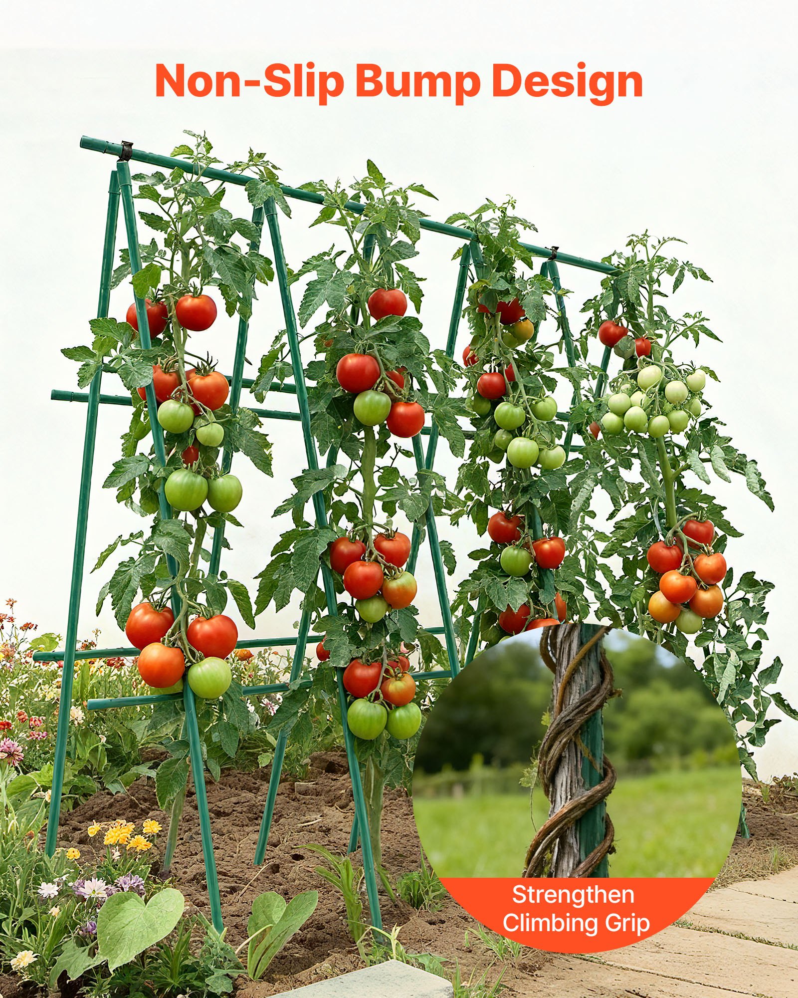 VEVOR Garden Stakes, 50 Pack, 1170 mm, Plastic Coated Metal Tomato Stakes, Garden Sticks for Plants Support, with Pointed End and Non-Slip Bumps for Growing Climbing Plants, Outdoor Vegetables