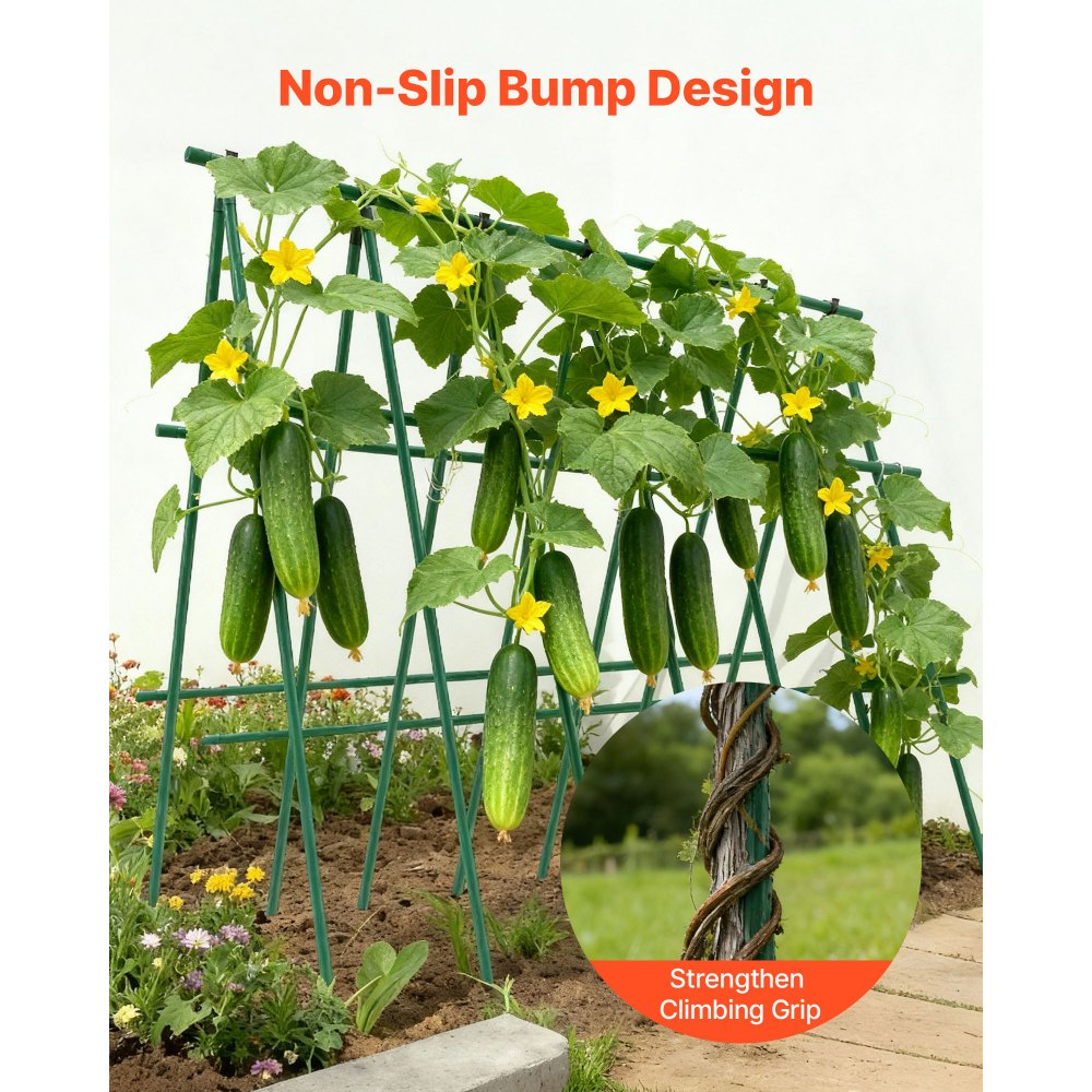 VEVOR Garden Stakes, 50 Pack, 1455 mm, Plastic Coated Metal Tomato Stakes, Garden Sticks for Plants Support, with Pointed End and Non-Slip Bumps for Growing Climbing Plants, Outdoor Vegetables