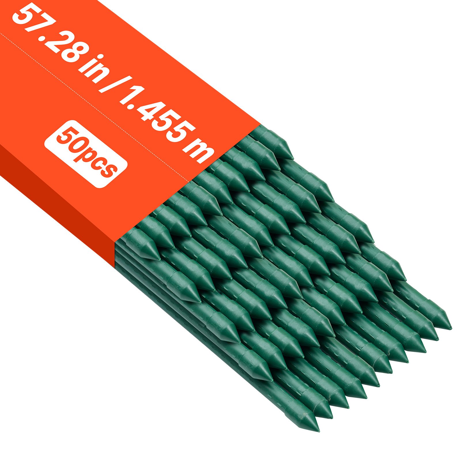 VEVOR Garden Stakes, 50 Pack, 1455 mm, Plastic Coated Metal Tomato Stakes, Garden Sticks for Plants Support, with Pointed End and Non-Slip Bumps for Growing Climbing Plants, Outdoor Vegetables