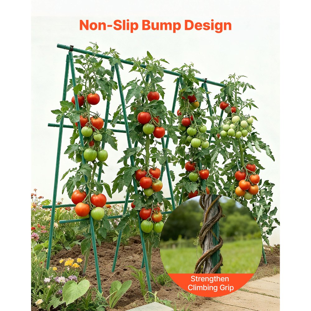 VEVOR Garden Stakes, 25 Pack, 1800 mm, Plastic Coated Metal Tomato Stakes, Garden Sticks for Plants Support, with Pointed End and Non-Slip Bumps for Growing Climbing Plants, Outdoor Vegetables