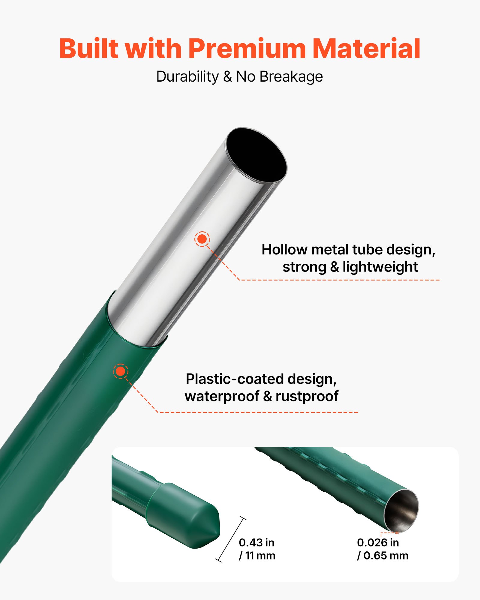 VEVOR Garden Stakes, 50 Pack, 1800 mm, Plastic Coated Metal Tomato Stakes, Garden Sticks for Plants Support, with Pointed End and Non-Slip Bumps for Growing Climbing Plants, Outdoor Vegetables