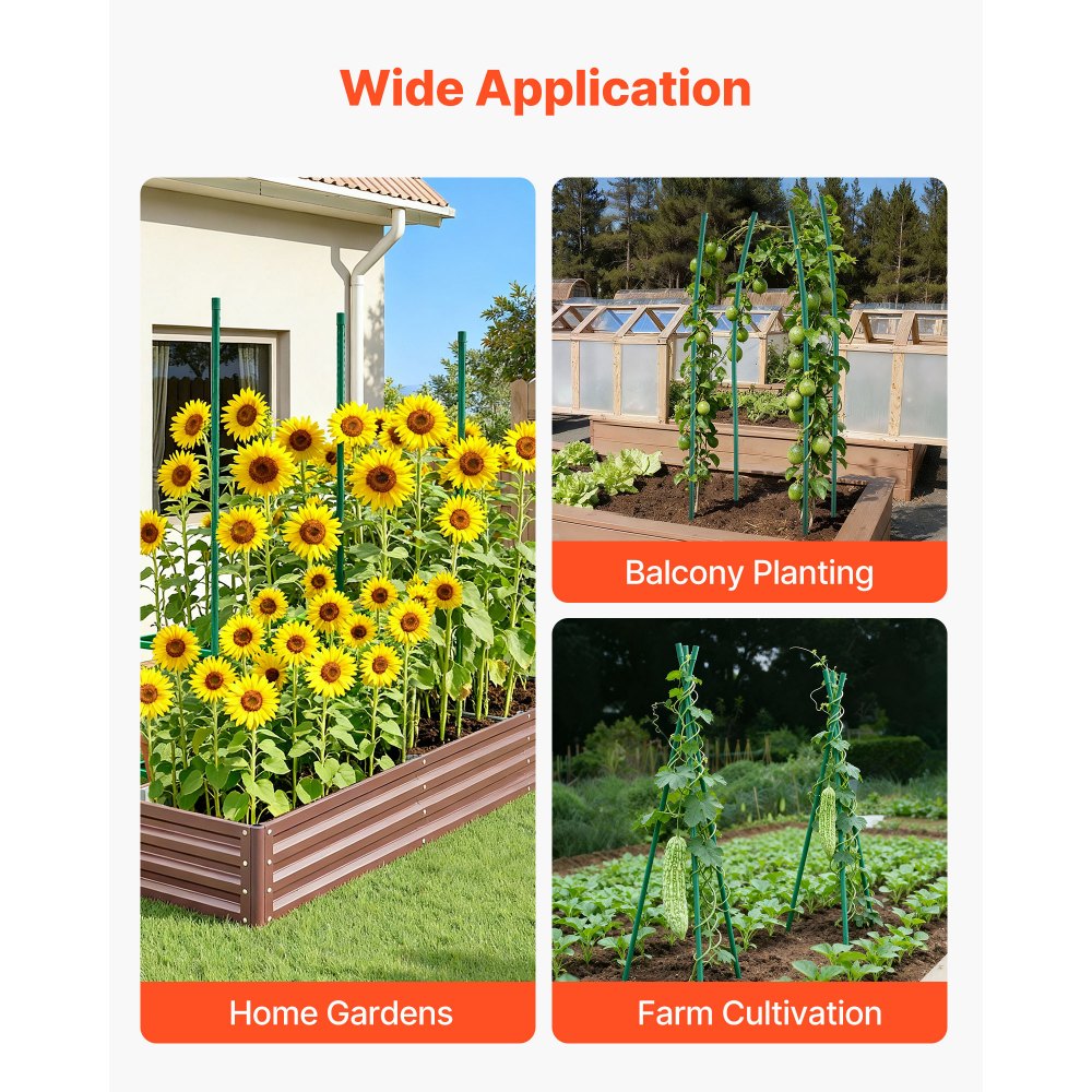 VEVOR Garden Stakes, 15 Pack, 1705 mm, Plastic Coated Metal Tomato Stakes, Garden Sticks for Plants Support, with Pointed End and Non-Slip Bumps for Growing Climbing Plants, Outdoor Vegetables