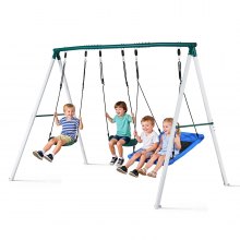VEVOR Swing Set for Backyard, 45 x 30 in Swing Seat and Two Belt Seats, with Heavy Duty A-Frame Metal Stand, 700 lbs Load Capacity, Reinforced with Spiral Ground Anchors, Swingset Outdoor for Kids