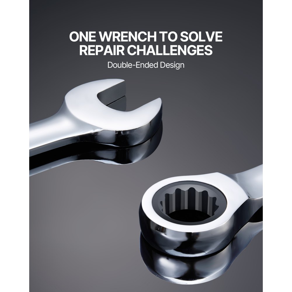 VEVOR Combination Wrench Set, 16-Piece Ratcheting Wrench Set with Organizer Rack, Cr-V Steel Wrench Set Metric 8 mm to 24 mm, Ideal for General Household, Garage, Workshop, Auto Repairs, Emergency