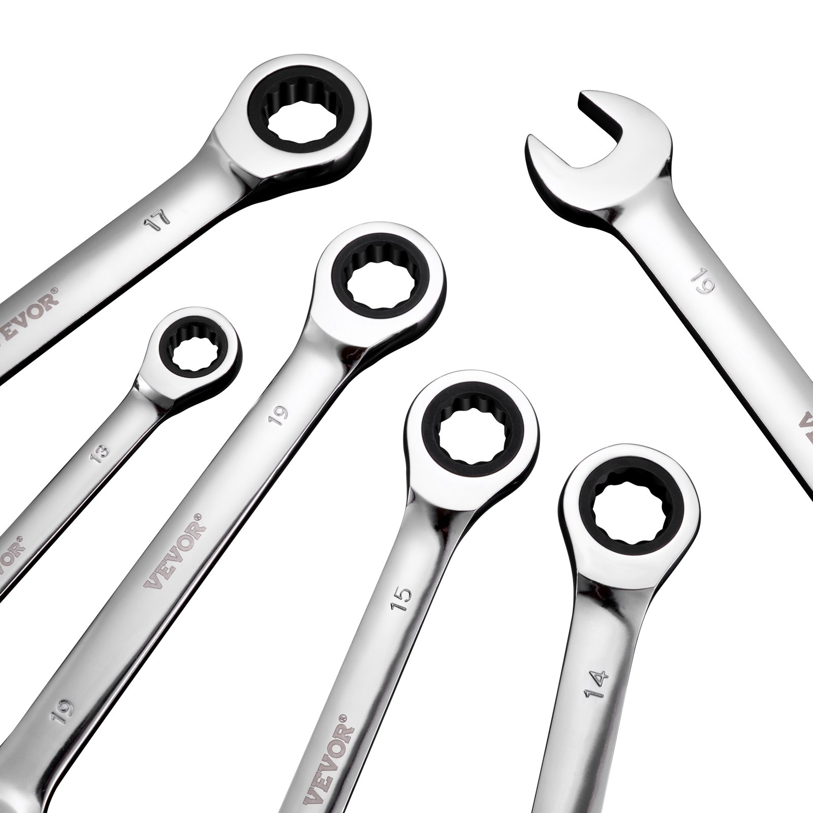 VEVOR Combination Wrench Set, 16-Piece Ratcheting Wrench Set with Organizer Rack, Cr-V Steel Wrench Set Metric 8 mm to 24 mm, Ideal for General Household, Garage, Workshop, Auto Repairs, Emergency