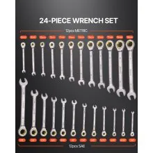 VEVOR Combination Wrench Set 24 PCS SAE 1/4" - 7/8" Metric 8-19mm Organizer Rack