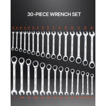 Combination Wrench Set 30 PCS SAE 1/4" to 1", Metric 8mm to 24mm Organizer Rack